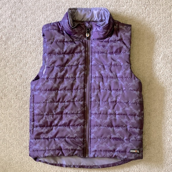 KERRITS Kids purple horse puffer vest, Large. - Picture 1 of 8